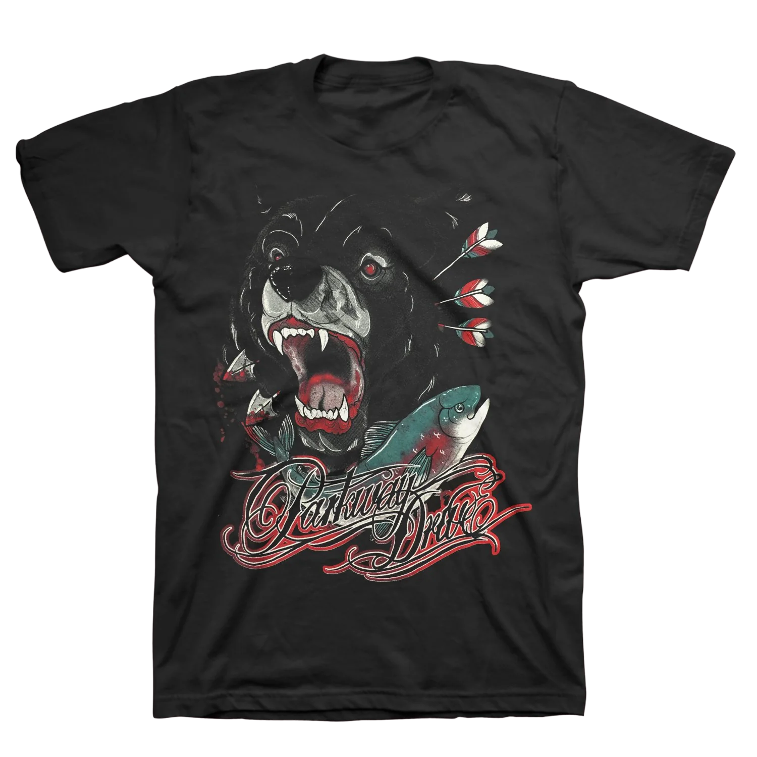 parkway-drive-bear-and-salmon-t-shirt-noir-100-coton image 1