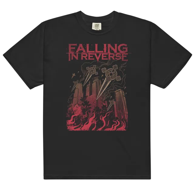 cities-t-shirt-noir-imprim-ville-en-feu-100-coton image 1