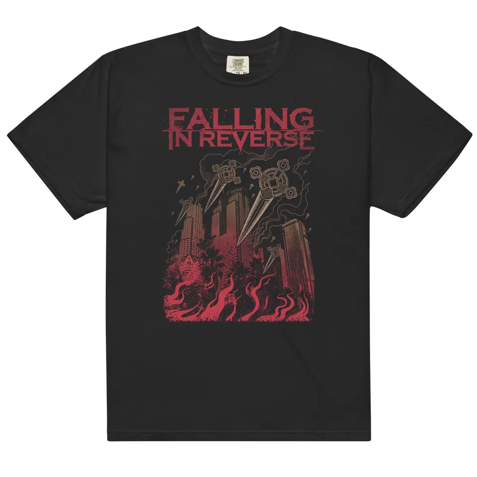 cities-t-shirt-noir-imprim-ville-en-feu-100-coton image 1