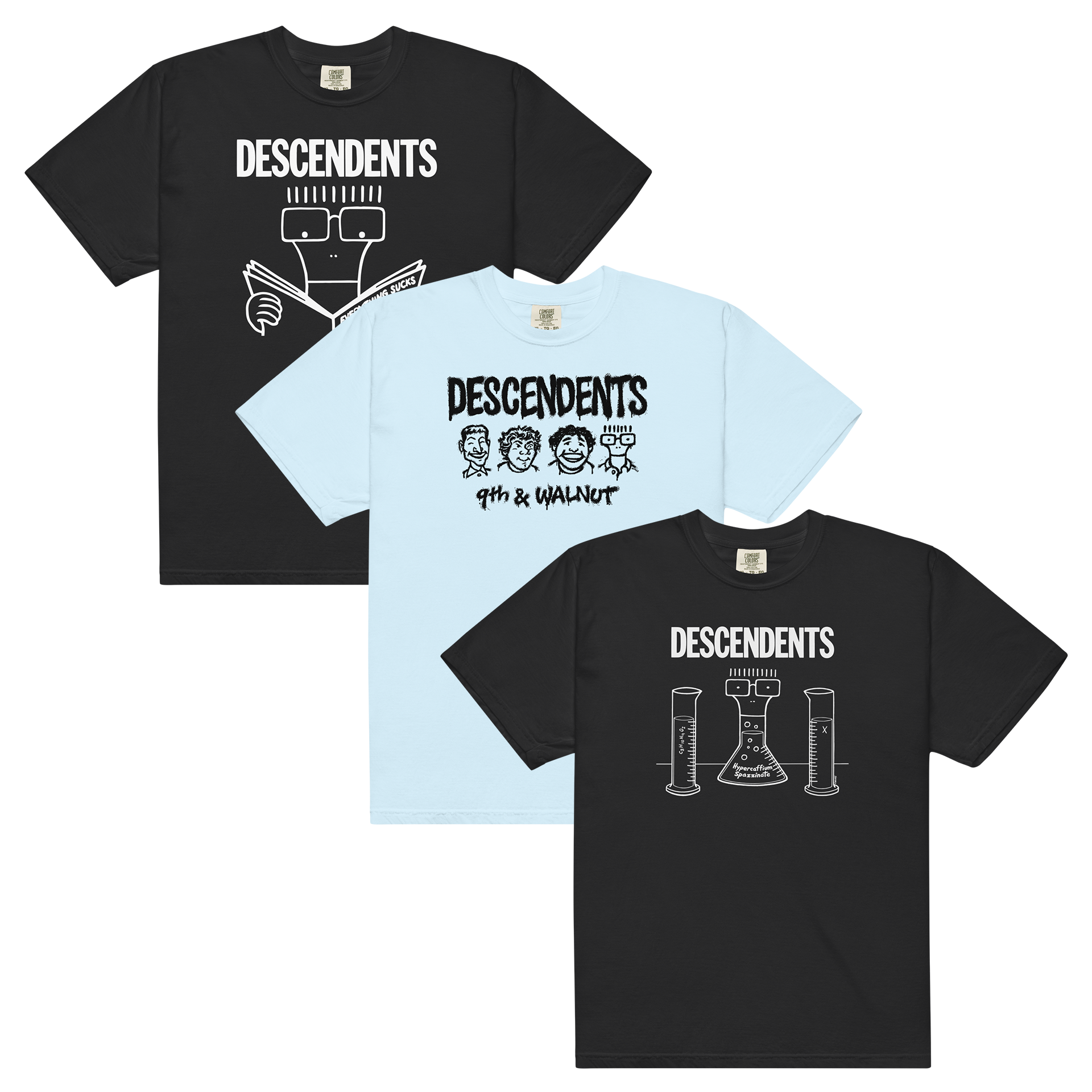 descendents-lot-3-t-shirts-noir-bleu-clair-coton image 1