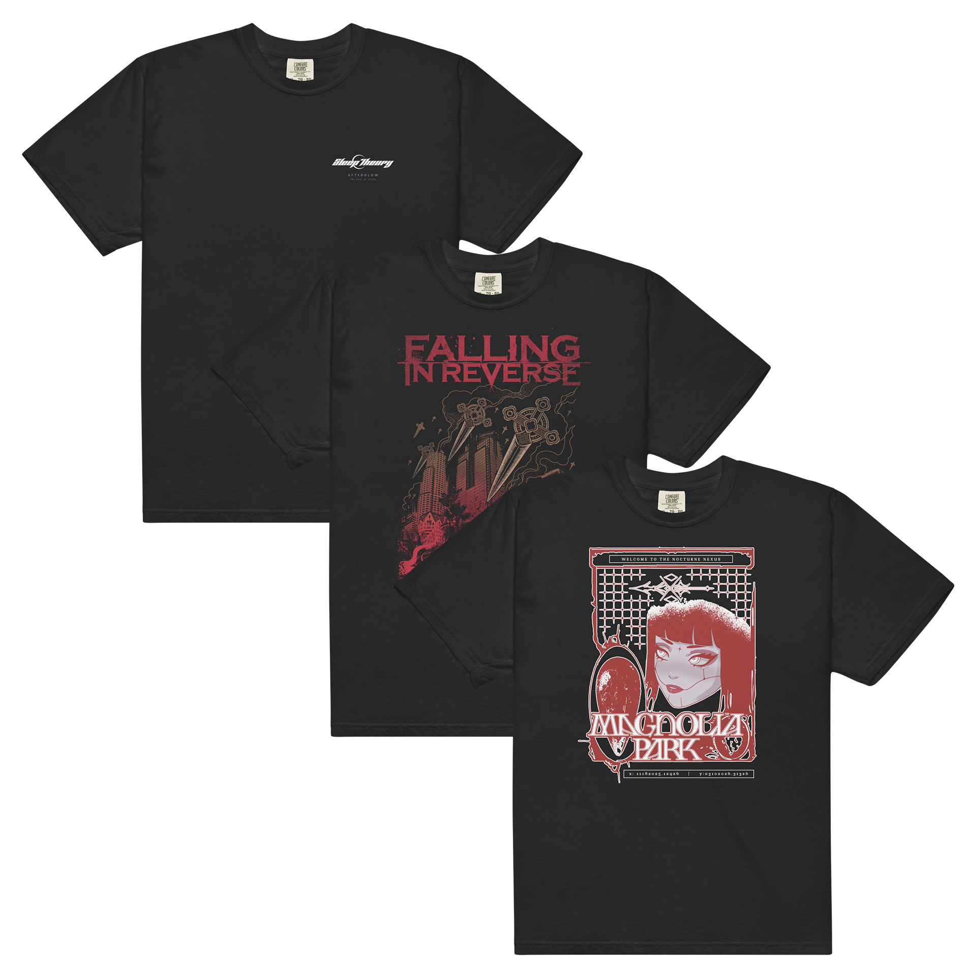 lot-3-t-shirts-sleep-theory-falling-in-reverse-magnolia-park-noir image 1