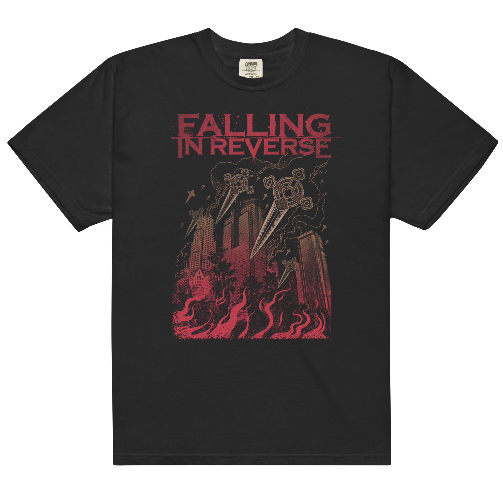 cities-t-shirt-noir-imprim-ville-en-feu-100-coton image 1