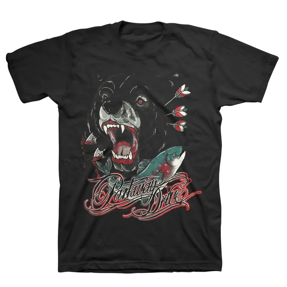 parkway-drive-bear-and-salmon-t-shirt-noir-100-coton image 1
