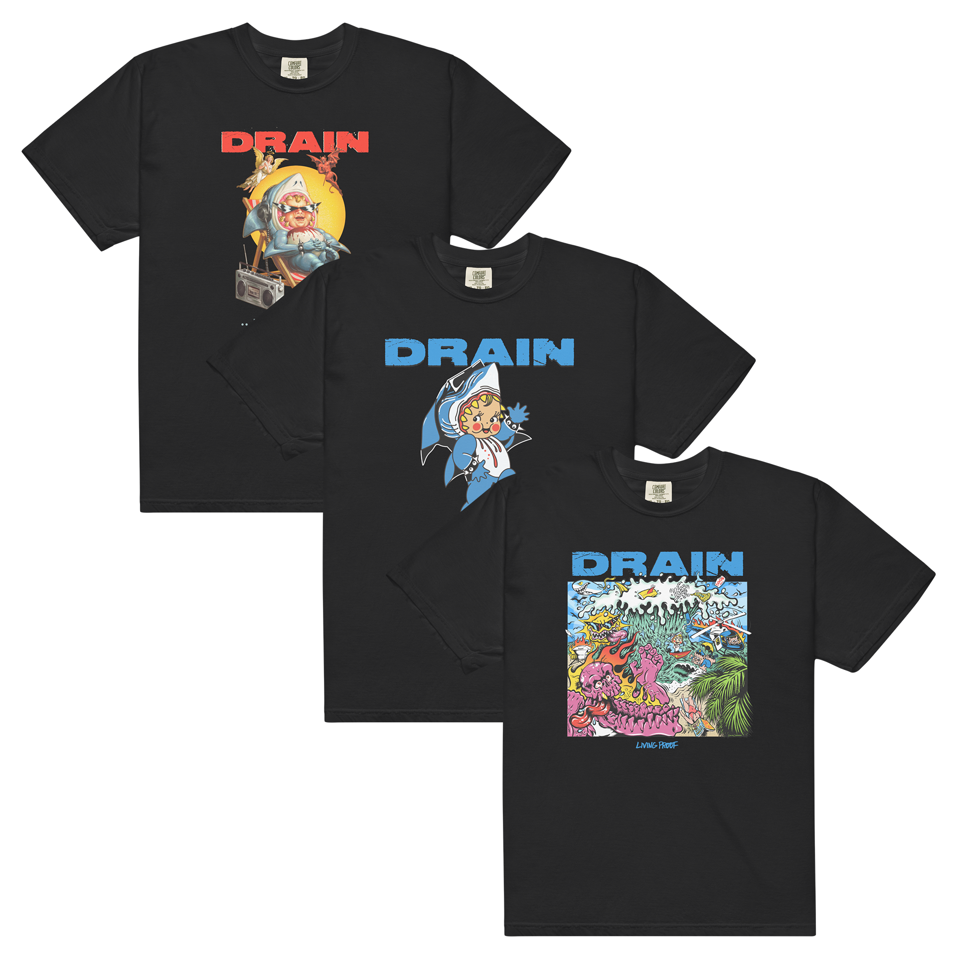 drain-lot-3-t-shirts-noirs-is-your-friend-kewpie-living-proof image 1